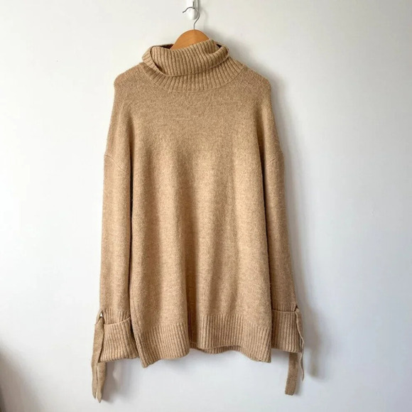 Zara Tie Cuff Turtleneck Knit Sweater Camel  Tan Size Medium - Picture 4 of 9
